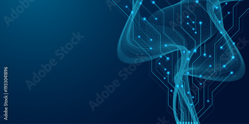 Motherboard circuit board tree concept of network technology background. Futuristic circuitry flow element. Database branch information software coding. Big data semiconductor technology vector.