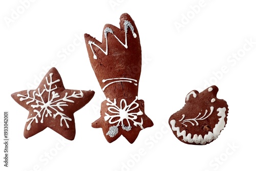 brown ginger cakes as decoration of  X-mas tree close up