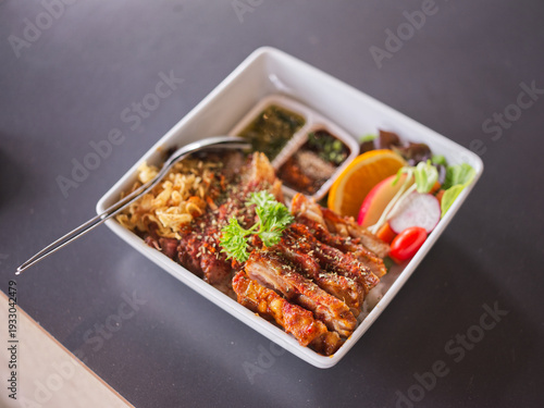 Grilled Teriyaki Chicken Rice Bowl with Fresh Salad