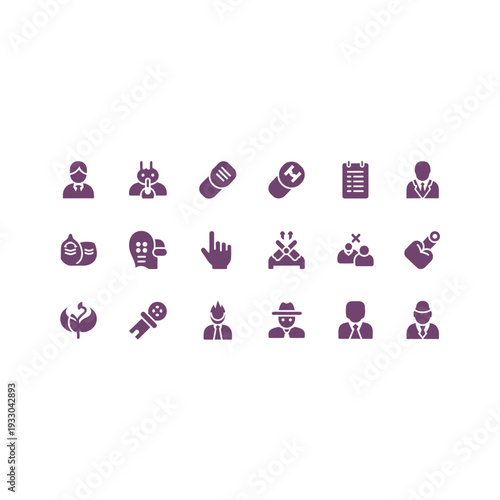 Business, Crime & User Role Icon Set in Purple Silhouette Style
