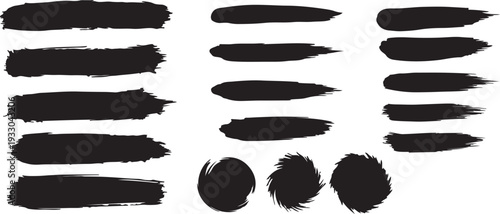 A collection of 18 black brush strokes on a white background