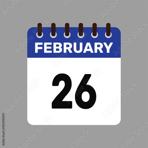 calendar with february 26 icon vector reminder for important deadlines and special events this autumn season