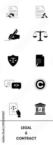 Minimal black legal and contract icon set