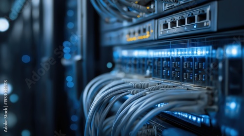 High-Tech Server Room with Network Cables