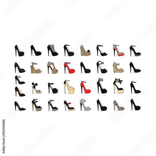 Elegant High Heel Shoes, Vector Illustration Set