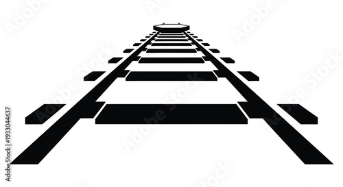 Abstract black and white illustration of converging railway tracks receding into the distance