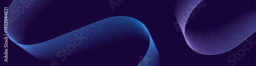 Abstract background with waves and lines. Web banner size. Futuristic background for banner, poster, flyer. Vector element for design isolated on dark blue. Purple and blue. gradient