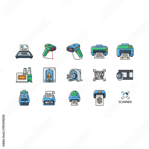 Digital Scanning and Printing Technology Icon Set