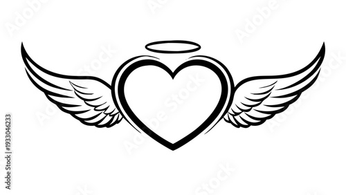Angel heart symbol with wings and halo, representing love and kindness