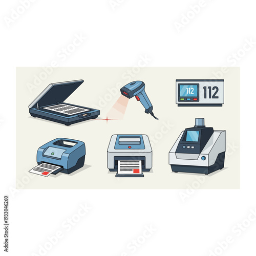 Modern Office Hardware Printer and Scanner Illustration