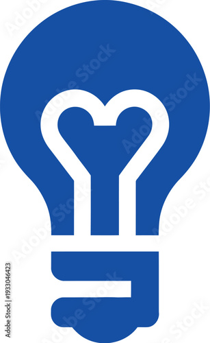 An illustration of a blue lightbulb with a heart-shaped filament indoors from above view