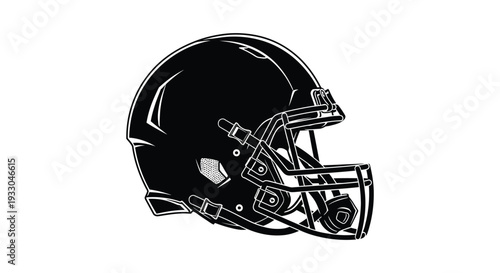 A black and white illustration of an american football helmet on a white background