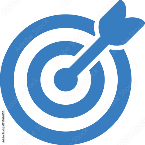 A blue target graphic with concentric circles and an arrow hitting the center