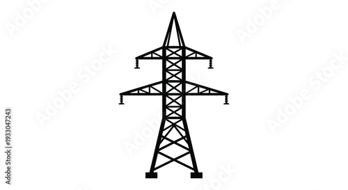 A stark geometric depiction of a high voltage electricity pylon standing against a plain white background silhouette high quality professional
