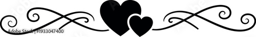 Elegant black and white decorative border with heart motifs