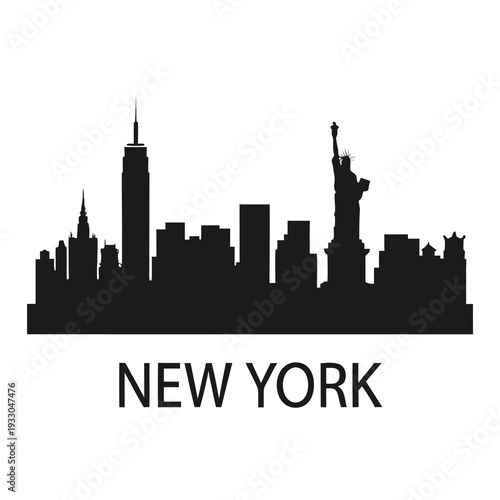 New york city skyline silhouette with statue of liberty illustration