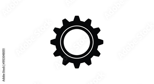 A stark black gear illustration against a white background offers a simple mechanical representation a striking silhouette high quality