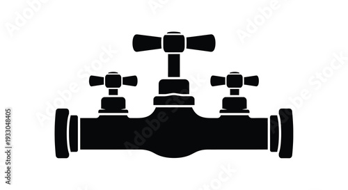 A stark black silhouette depicts a vintage three handle faucet showcasing industrial design and plumbing details silhouette high quality professional