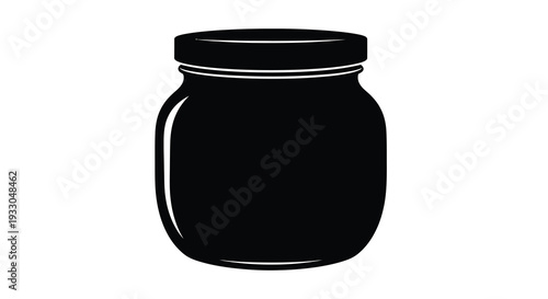 A stark black silhouette of a rounded glass jar with a tightly sealed lid presented on a white background silhouette