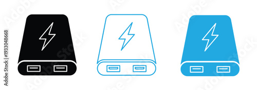 Wireless power bank set - Line and glyph solid icon set - Solid icons vector collection - Blue icon set - Icon vector - Flat Design Icon - Vector icon symbol 