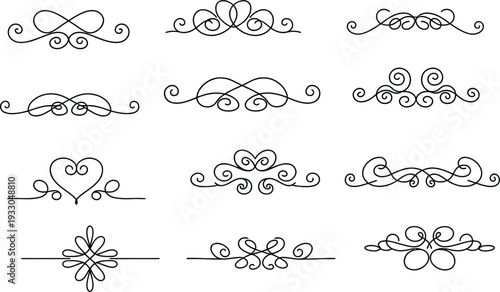 Collection of 10 elegant black and white ornamental design elements