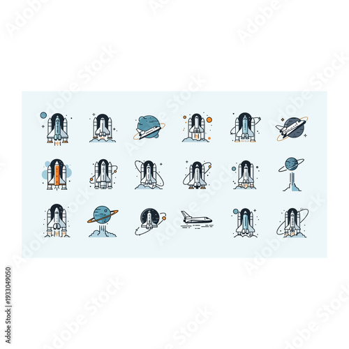 Astronaut Character Pose and Space Exploration Icon Set