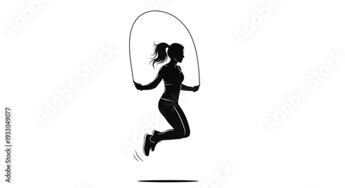 Dynamic silhouette of a person jumping with a rope in mid-air