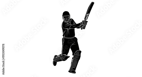 Silhouette of a cricket player in mid-action swinging a cricket bat
