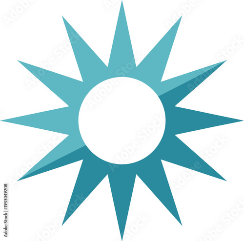 Iconic illustration of sun symbol with radial burst viewed from front perspective