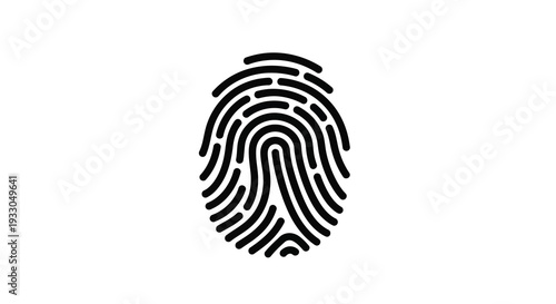 A stark black fingerprint design stands out against a white background presenting a unique graphic impression silhouette high quality