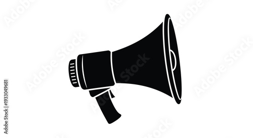 A striking black silhouette of a vintage megaphone on a white background representing communication and voice silhouette high quality