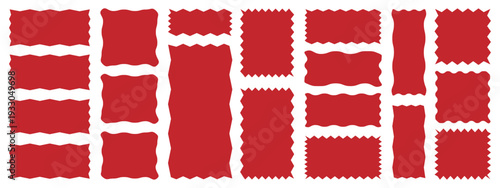 Vector wavy rectangles with red texture. Crayon drawn squares and rectangles with wavy rough edges. doodle hand drawn frames with irregular uneven shapes,irregular red text boxes