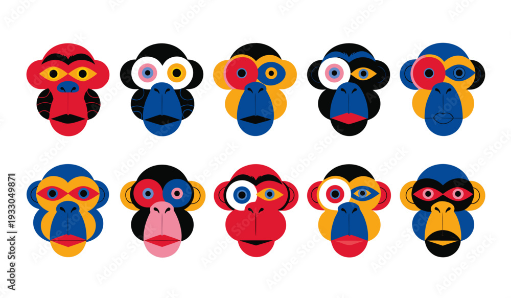 Fototapeta premium Playful Monkey Character Vector Set Cartoon Primate Mascot Collection
