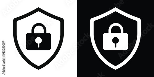 Secure shield icon with a closed padlock. Concept of cybersecurity, data protection, privacy safety, and encrypted network defense. Minimal flat vector style.