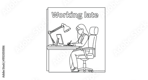 Woman Working Late Office Desk Laptop