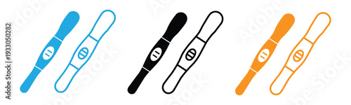 Pregnancy test device silhouette set, positive negative results, medical diagnosis concept, fertility healthcare. 