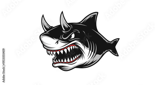 Black and White Shark Illustration with Sharp Teeth.