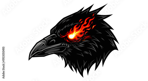 Black Raven Head with Glowing Red Eye.