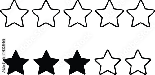 Black and White Five Star Rating Icons for Review and Feedback Systems