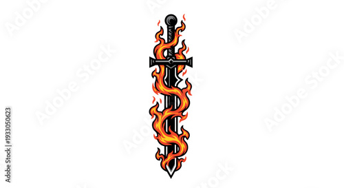 Flaming Medical Staff with Snake Symbol.
