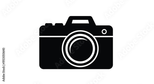 A striking black graphic depicts a vintage camera showcasing its classic design as a bold silhouette high quality professional