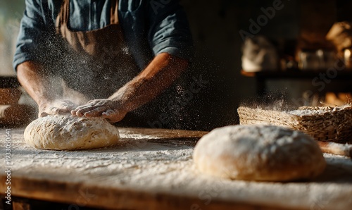 hands of baker's male knead dough
