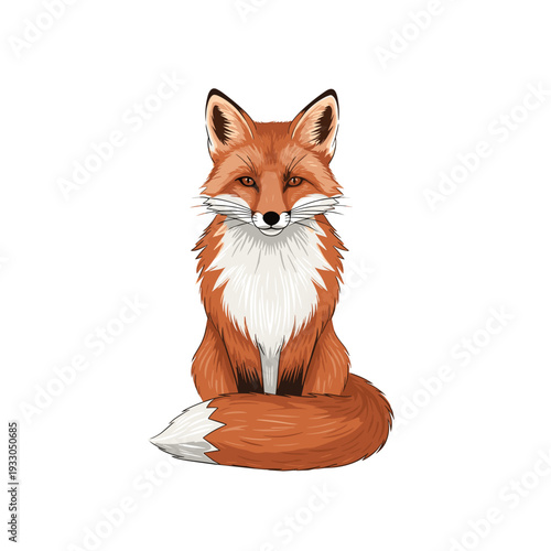 Red Fox Sitting and Looking Forward.