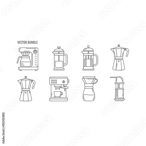 Coffee Brewing Equipment and Methods Icon Set