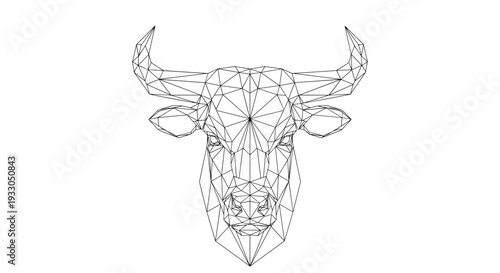 Geometric Bull Head Illustration with Horns.