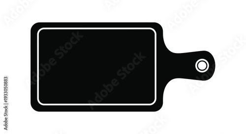A minimalist depiction of a rectangular cutting board with a handle presented as a bold silhouette high quality professional