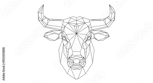 Geometric Bull Head Line Art Illustration.