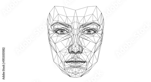 Wireframe Human Face Model Illustration.