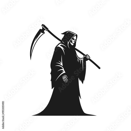 Grim Reaper Silhouette with Scythe Illustration.