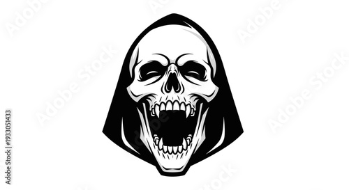Screaming Skull with Hooded Cloak Illustration.
